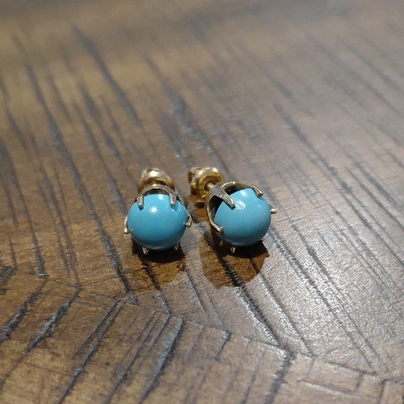 Jewelry - Gold Turquoise Stud Earrings - Women's Jewelry